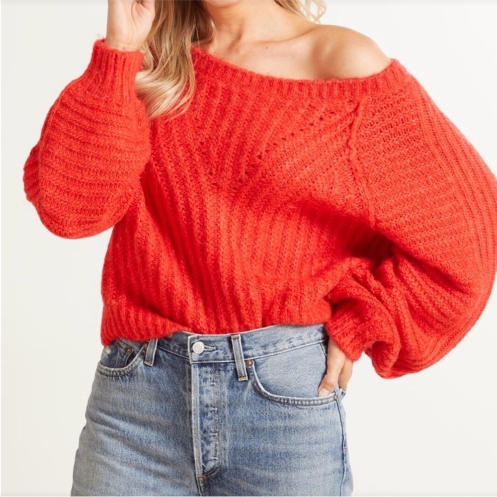 Free People Carter Red Hot Pullover Sweater